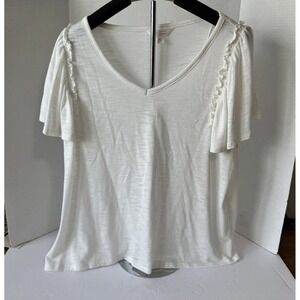 Lauren Conrad women's blouse size, extra large flutter, sleeves, white‎